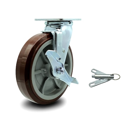 Service Caster 8 Inch Polyurethane Caster with Roller Bearing and Brake/Swivel Lock SCC SCC-30CS820-PPUR-TLB-BSL